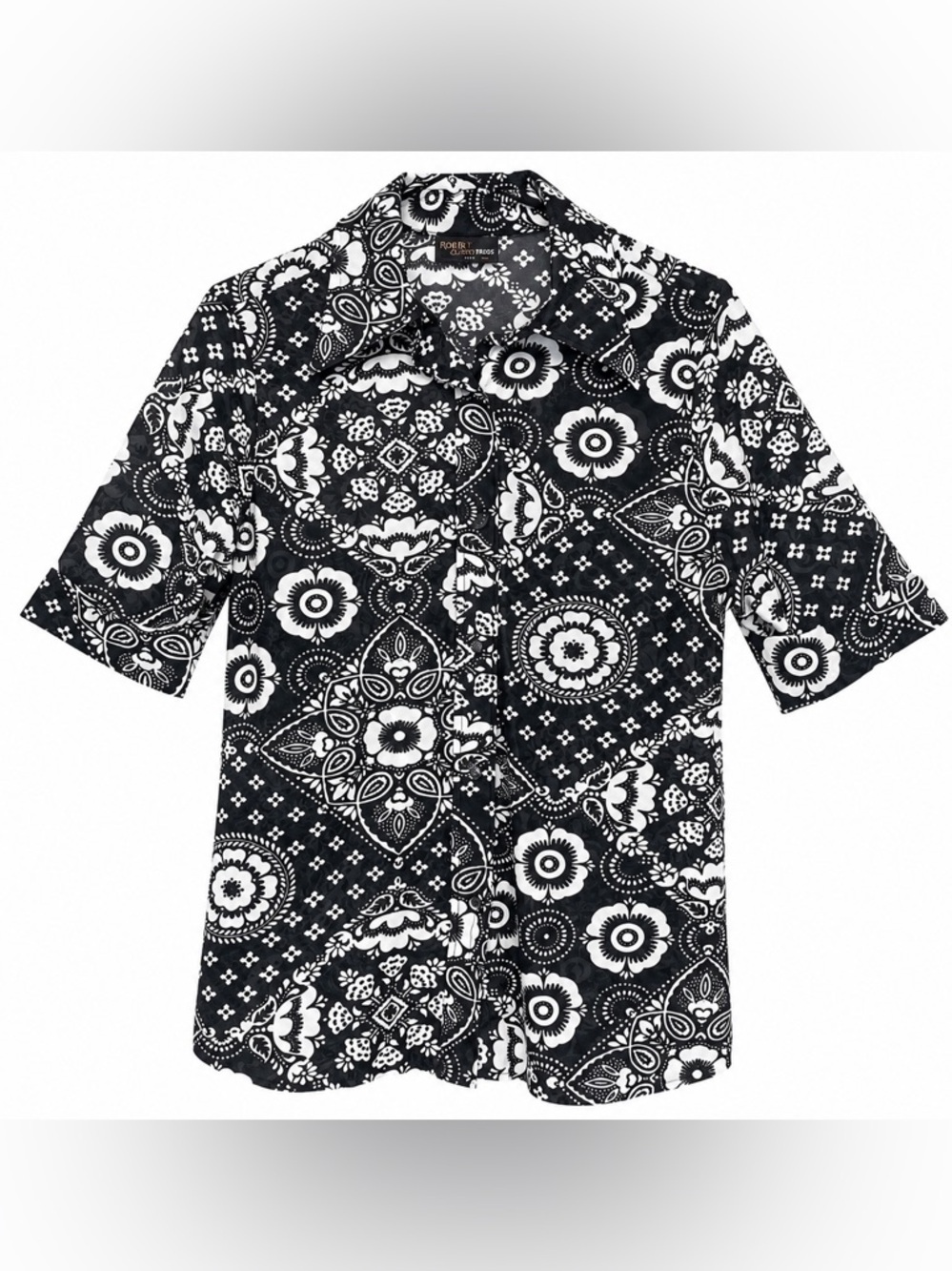 Russ Togs Inc Vintage Semi Sheer 80’s Collated Floral Blouse Large Black White